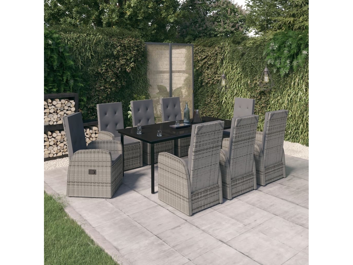 Pcs Conjunto De Jantar Para Jardim Com Almofadões Cinza Dkd Home Decor