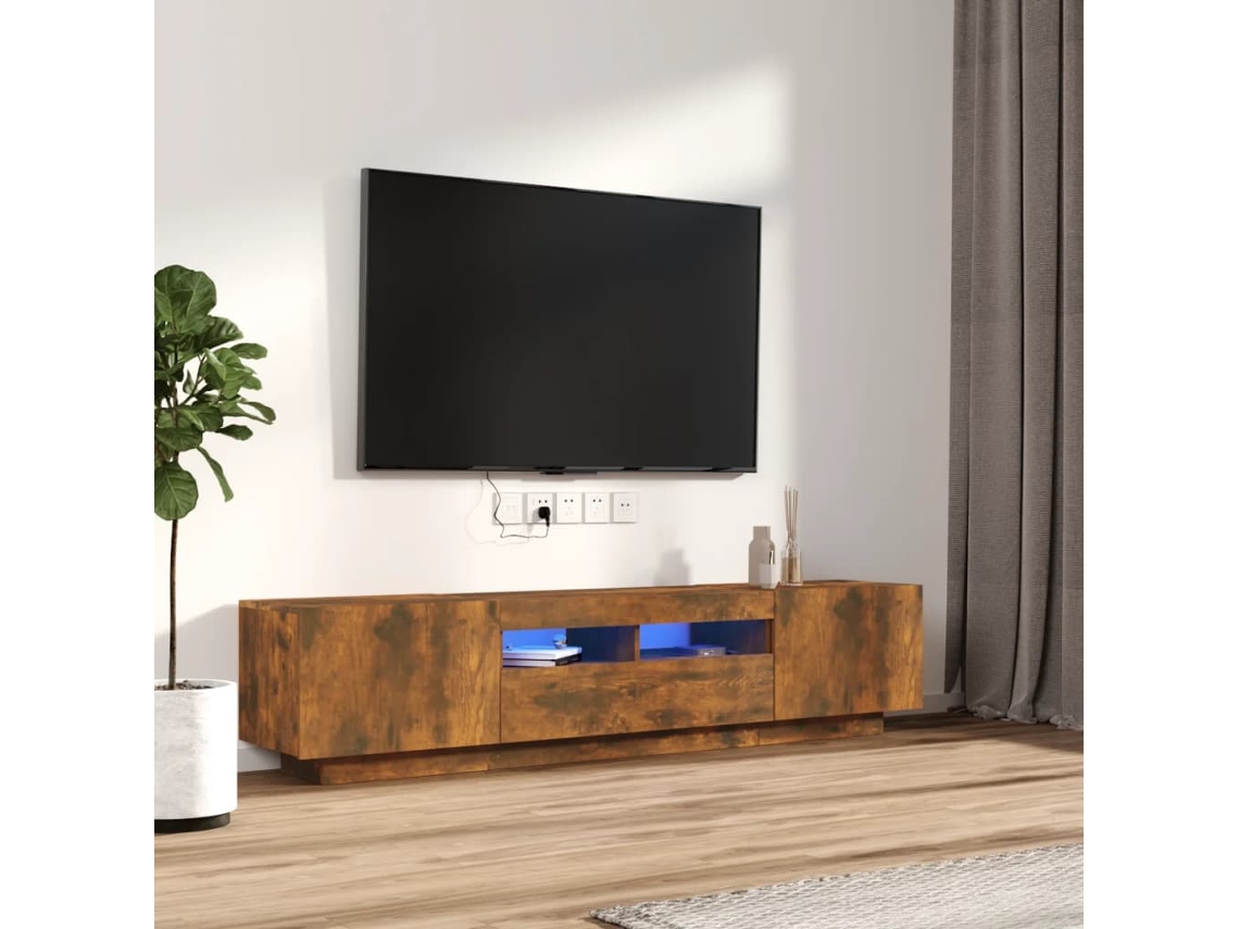 Pack Muebles de Armario Tv 2Pzs con Leds Madera Roble Ahumado