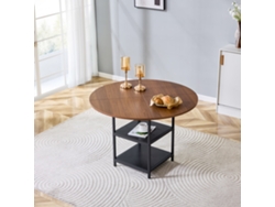 Mesa Redonda Doble De Nogal, 107 Cm, Mdf, Metal, Para 2-4 Personas.
