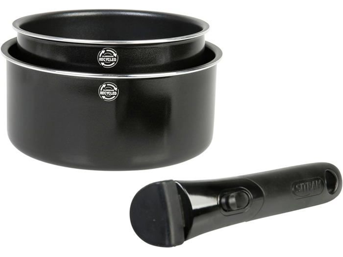 Juego de 2 utensilios de cocina de aluminio reciclado Ø 16-20 cm H 7 5-9 cm Mango extraíble Todas las fuentes de calor, incluida la inducción. SITRAM