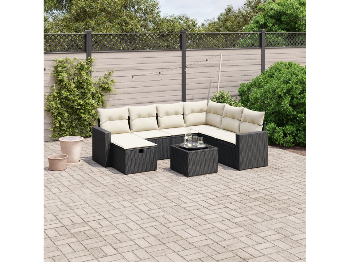 Conjunto de 8 sofás de jardín con cojines de mimbre sintético negro, Dkd Home Decor