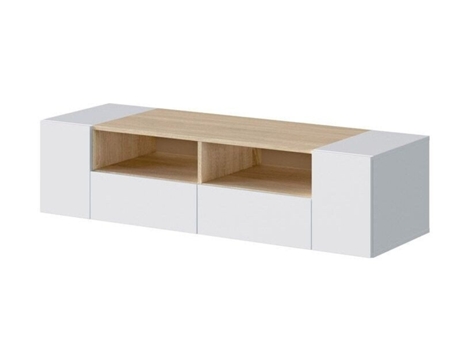 Mueble TV Tamiko 4 Puertas, Blanco y Roble 138x36 cm SALDOSYSTOCKS
