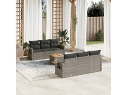 Conjunto de sofá de jardín de 7 piezas con cojines, mimbre gris, DKD Home Decor