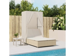 Tumbonasilla Doble Con Techo Y Cortinas Ratán Sintético Beige Wsd55412