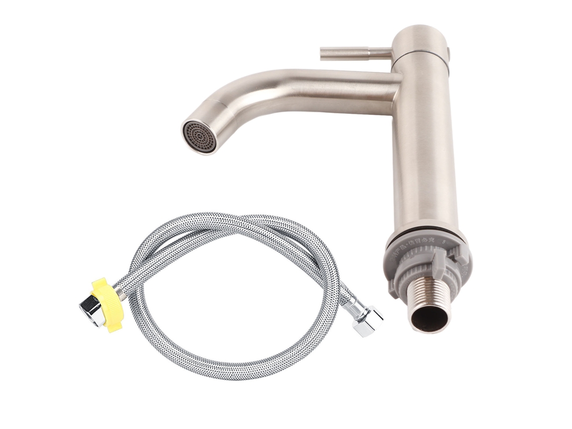 Grifo individual de agua fría de acero inoxidable cepillado para lavabo de baño plateado