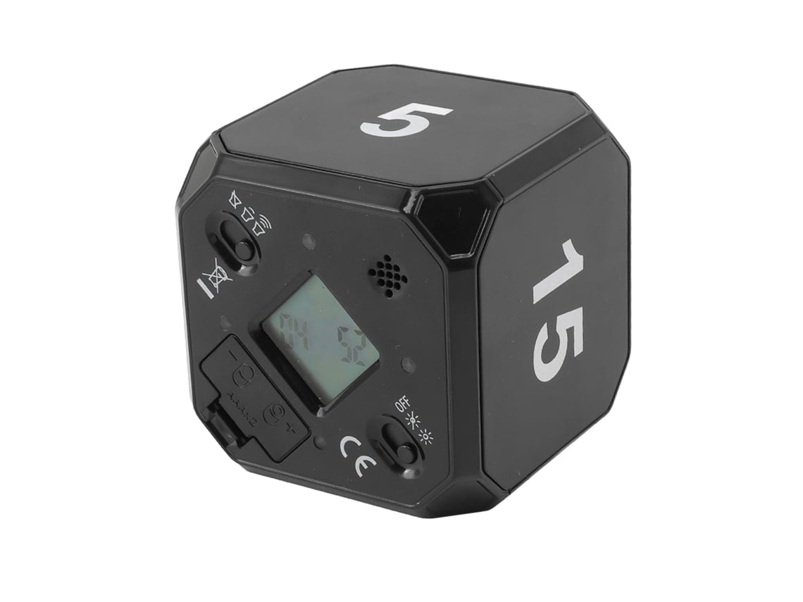 Temporizador De Cocina Portátil Con Modos Ajustables: 5, 15, 25, 45 Minutos, Cubo Giratorio, Negro.