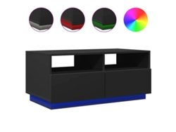 Mesa de centro de diseño moderno con cajón y luces LED, 90 x 49 x 40 cm, madera industrializada negra, Dec037682