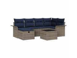 Maison Exclusive - Conjunto De Sofá De Jardim 7 Pcs Cinza E Azul Marinho Vime Pe