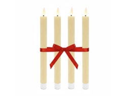 Velas Led Relaxdays, Conjunto 4, A X D: 25 X 2 Cm, Chama A Piscar, Cera Real, Ranhuras, Velas Sem Chama, Bege
