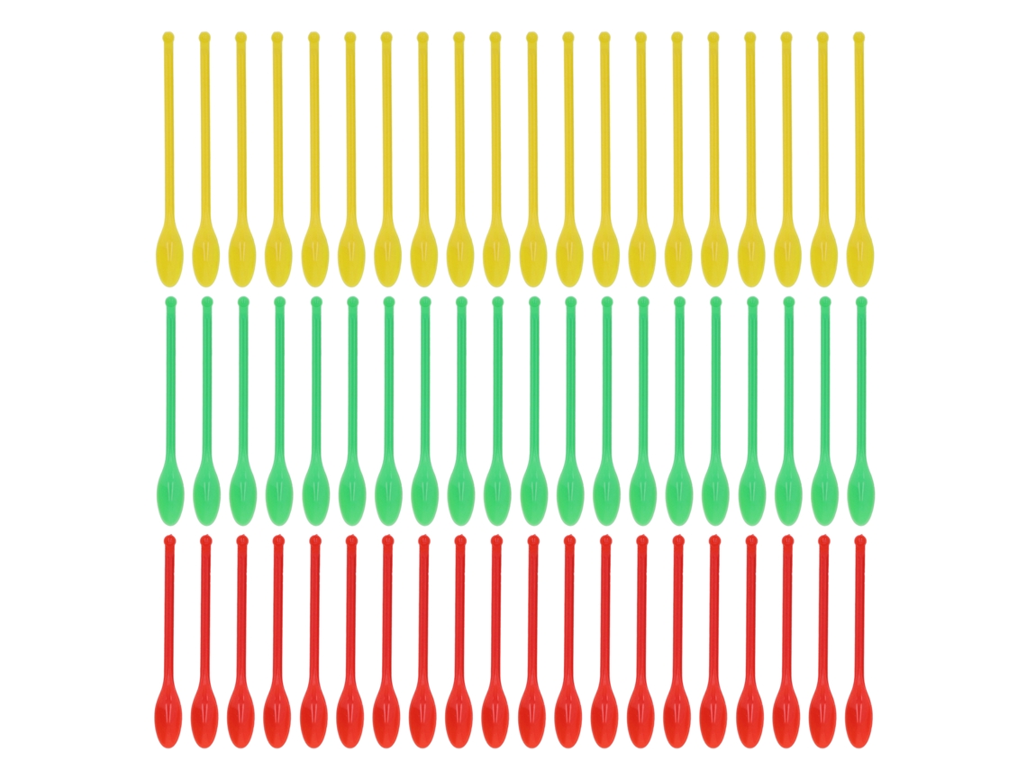 20 juegos de cucharas de laboratorio de plástico con doble boquilla, de color verde, rojo y amarillo, para medición y muestreo.