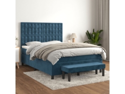 Cama Box Spring Con Colchón Terciopelo Azul Oscuro 140x190 Cm