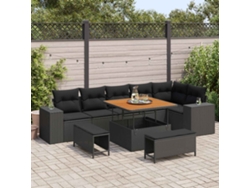 Maison Exclusive - Conjunto De Sofá De Jardín 9 Pcs Negro Ratán Sintético
