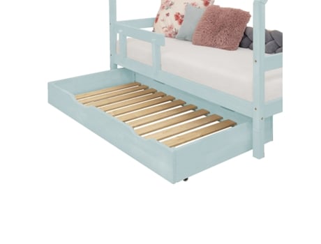 Cajón de cama 90 x 160 con somier de láminas BUDDY - BENLEMI azul claro