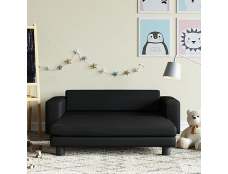 MAISON EXCLUSIVE - Sofá para niños y reposapiés cuero sintético negro 100x50x30 cm