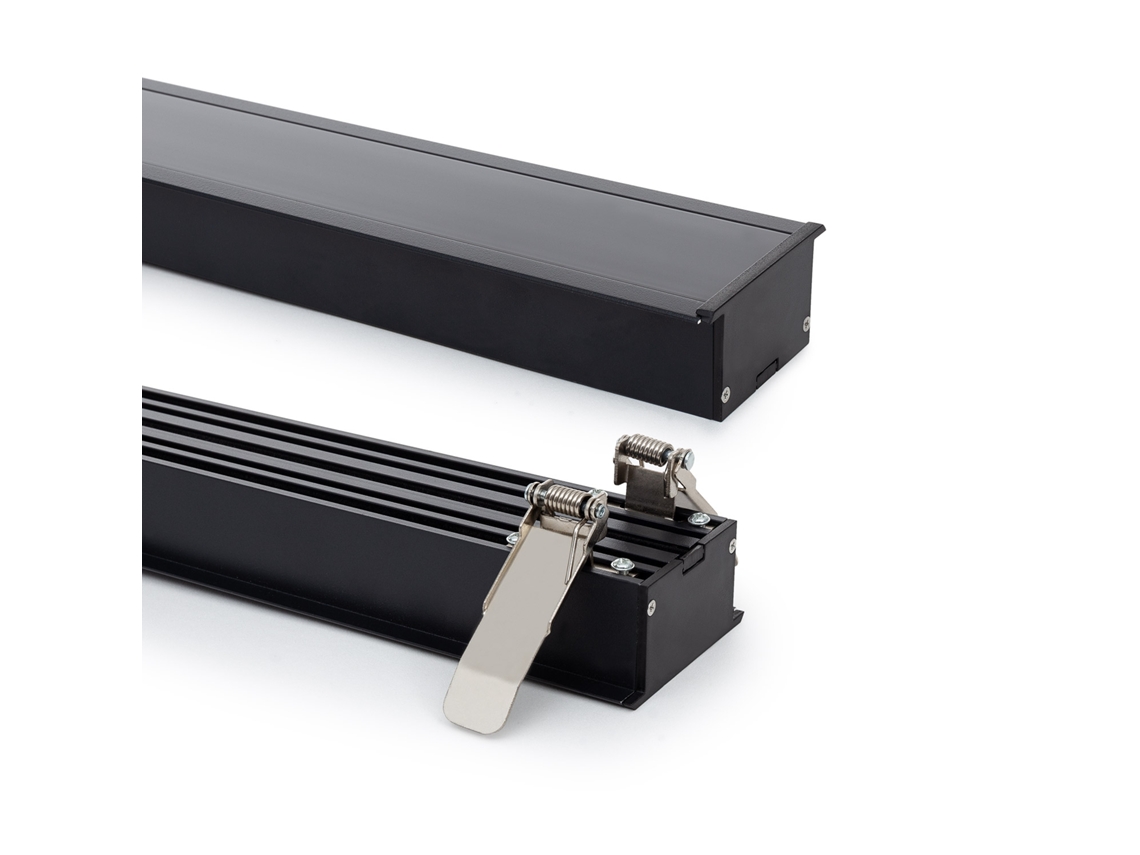 Perfil de Aluminio Empotrable XL para Tiras LED Hasta 45 mm con Cubierta Negra Continua 2 m Negro Translúcido Ledkia