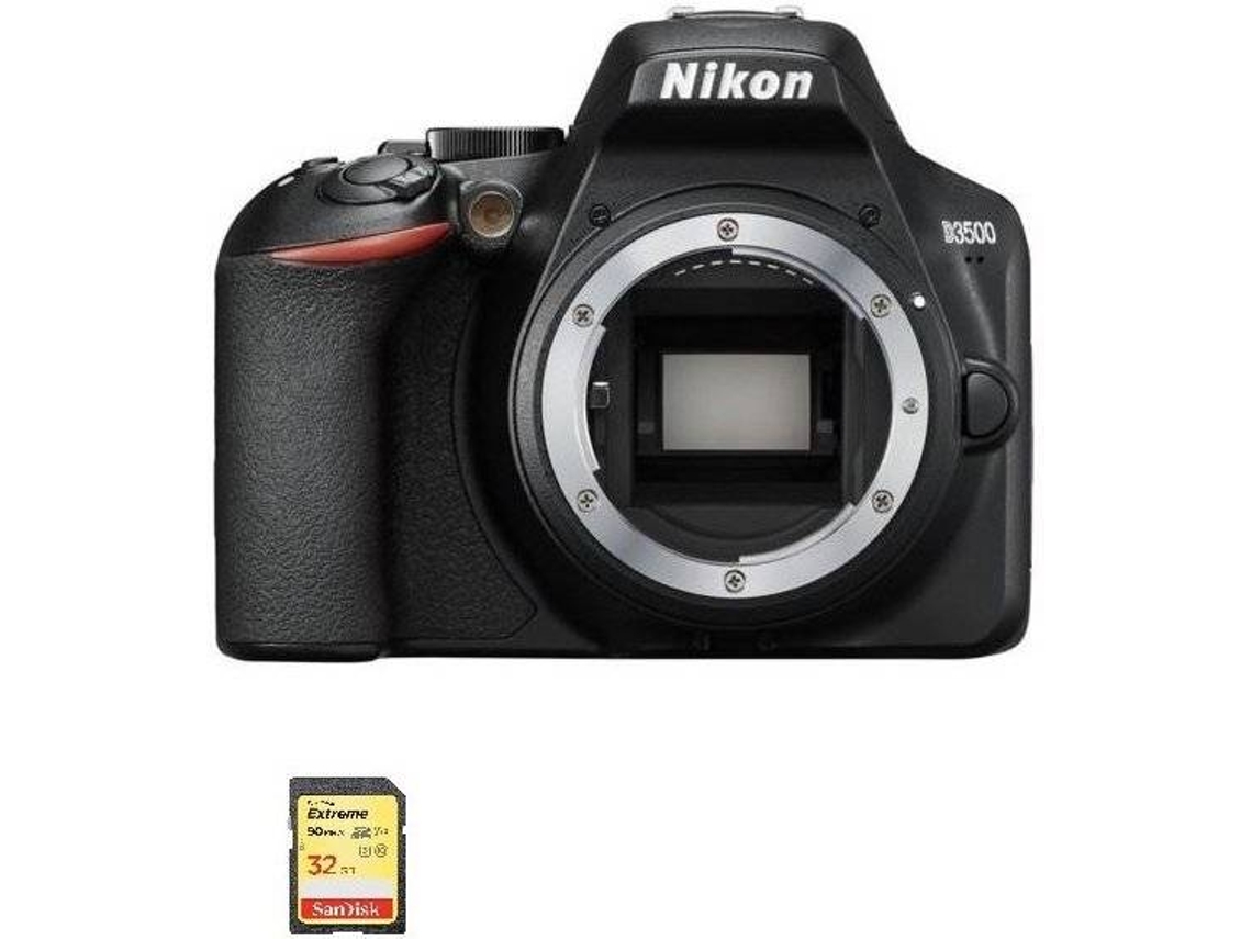 Kit Cámara Réflex NIKON D3500 Corpo Negro + Tarjeta SD de 32GB