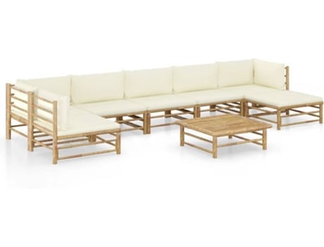 Conjunto 8 de muebles de jardín VIDAXL bambú y cojines blanco crema