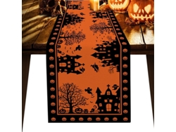 Camino De Mesa De Halloween De 90 Pulgadas, Casa Embrujada Con Calabazas Naranjas Y Negras.