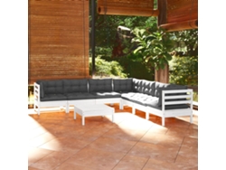 Conjunto de jardín de 8 piezas con cojines, pino macizo blanco, DKD Home Decor