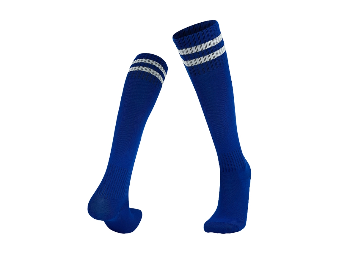 Calcetines De Fútbol Antideslizantes, Transpirables Y Largos Con Estampado De Rayas Para Niños Y Niñas (azul Oscuro Y Blanco)