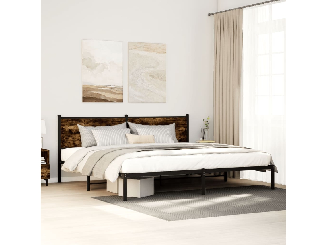 Estructura De Cama Sin Colchón Metal Roble Ahumado 200x200 Cm