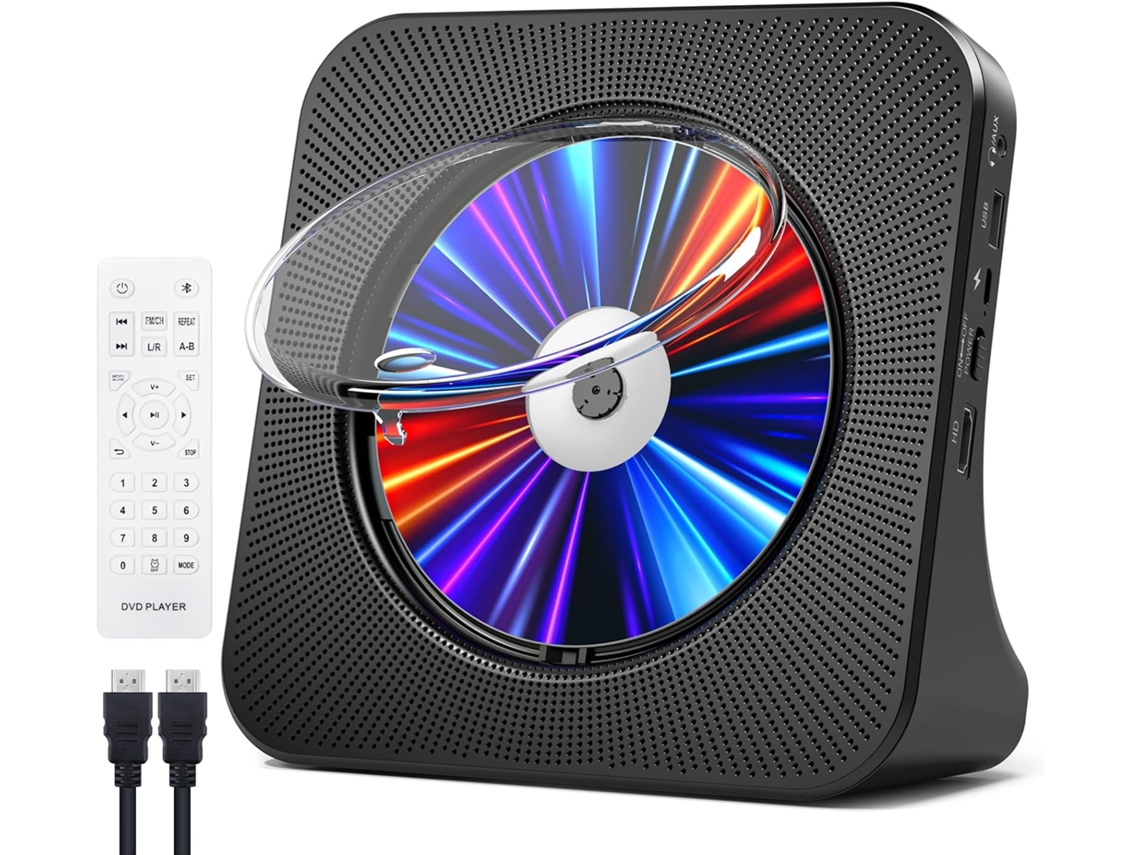 Reproductor de CD Zruxe C-69978b con altavoces Bluetooth, compatible con pantalla de control remoto, radio FM y reproducción de tarjeta USB