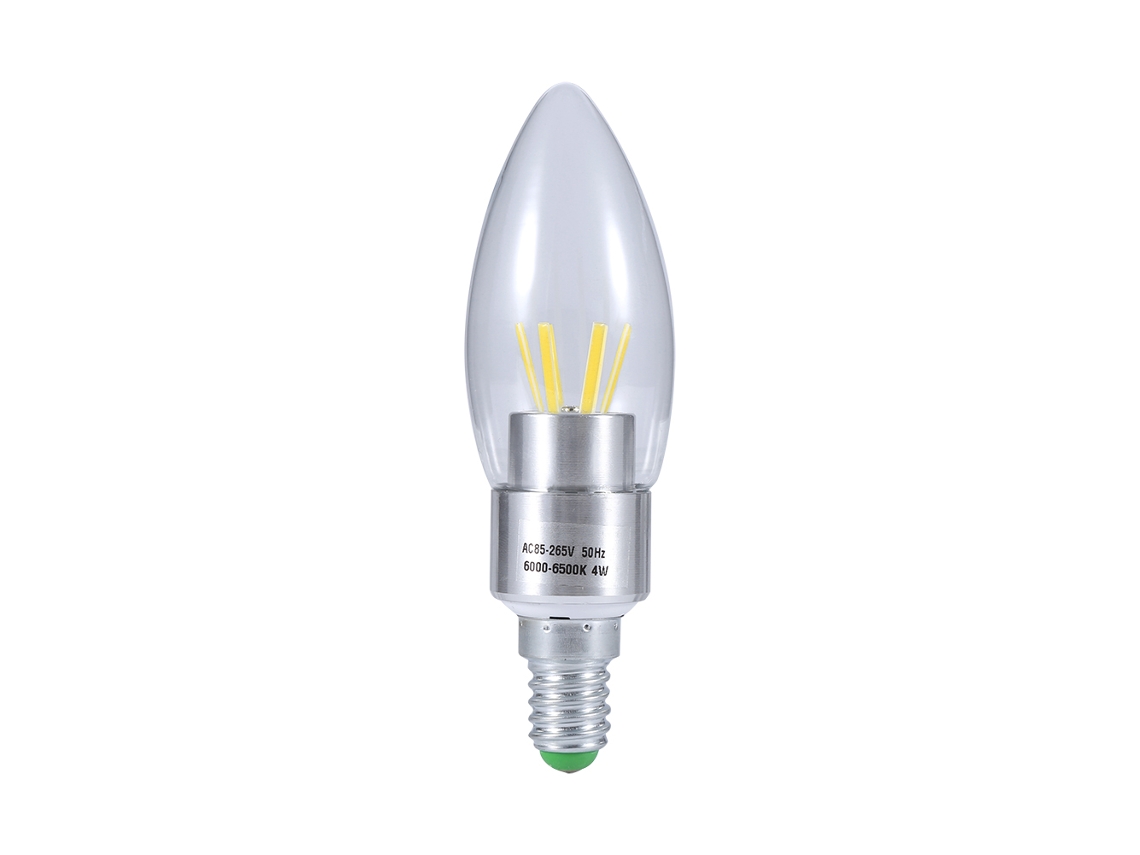 Bombilla LED COB E14 de filamento de 4 W, 85-265 V, ahorro de energía, 8 luces, fina plateada, blanco frío
