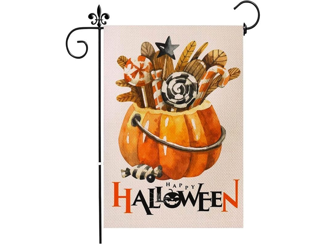Pancarta De Jardín De Halloween De Lino, Divertida Calabaza De Dos Caras, Otoño
