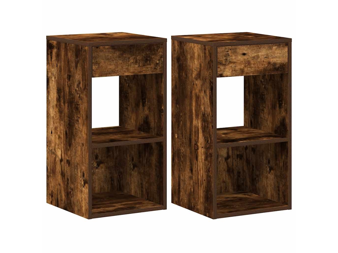Maison Exclusive - Mesillas De Noche Con Cajón 2 Uds Roble Ahumado 35x34x66,5 Cm
