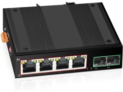 Conmutador Poe Gigabit Ethernet Industrial, 6 Puertos De 100/1000 Mbps, Red Base T, Montaje En Carril Din, Ip40, Dc44, 55v