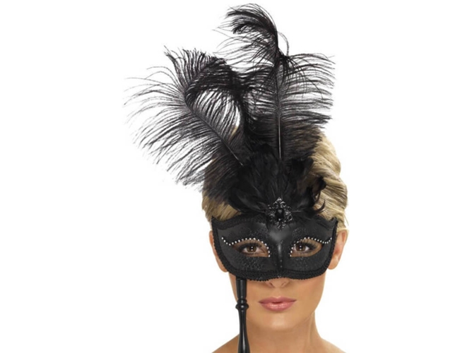 Máscara DISFRAZZES Mano Veneciano Negro Con Plumas