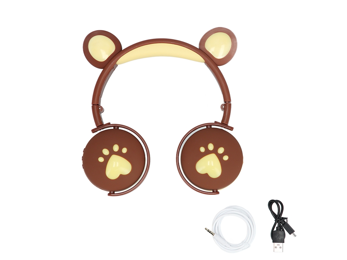 Audífonos Inalámbricos Para Niños Con Orejas De Gato Plegables Bluetooth Supraaurales Con Micrófono Marrón