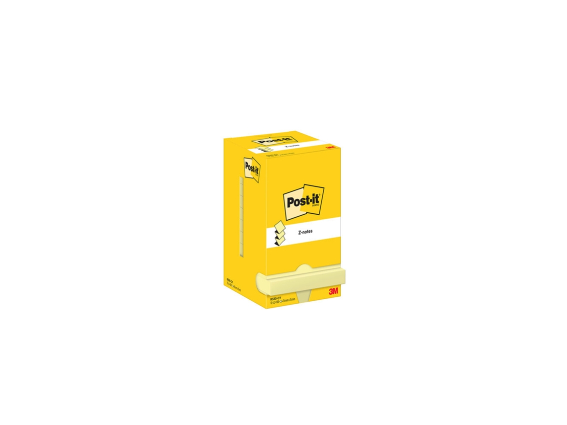 Bloc de Notas Adhesivas POST-IT Z-Notes 76 X 76 Mm Amarillo Canario 100 Hojas (Caja de 12)