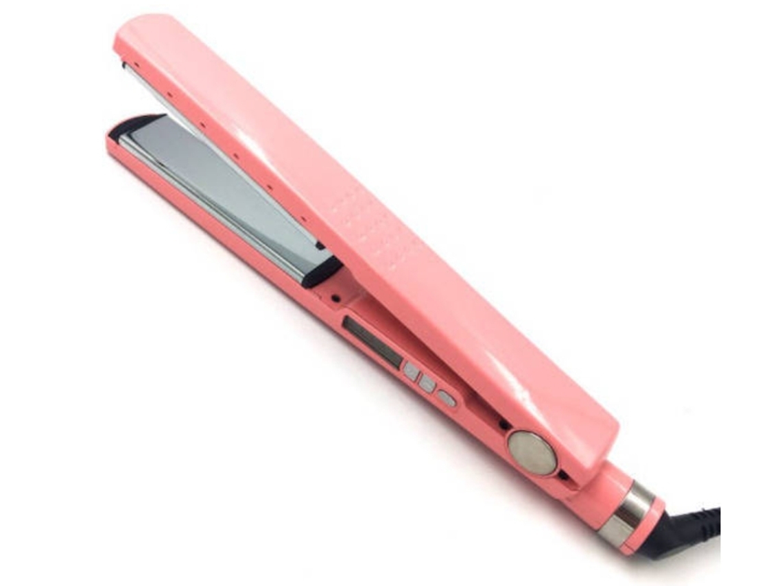 Plancha de pelo de cerámica con plancha plana de titanio 3 en 1, herramienta de peinado, color rosa