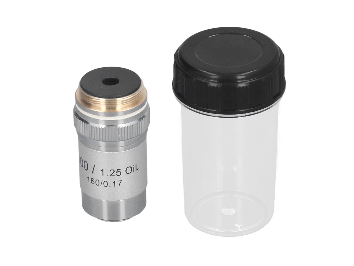 Objetivo acromático 100x de alta potencia para microscopio, interfaz de lente de 20,2 mm, latón cromado.
