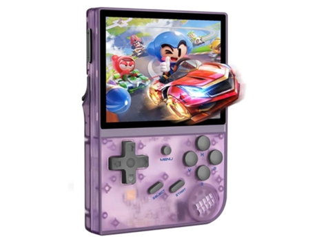Consola de Juegos Portátil ANBERNIC RG35XX 3.5 Pulgadas IPS Pantalla Completa Linux 64GB Tarjeta SD 5000 Juegos Púrpura Transparente