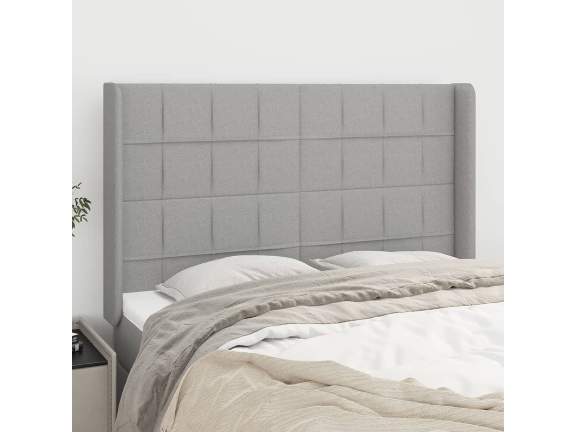 Cabecero Con Orejas De Tela Gris Claro 147x16x118/128 Cm