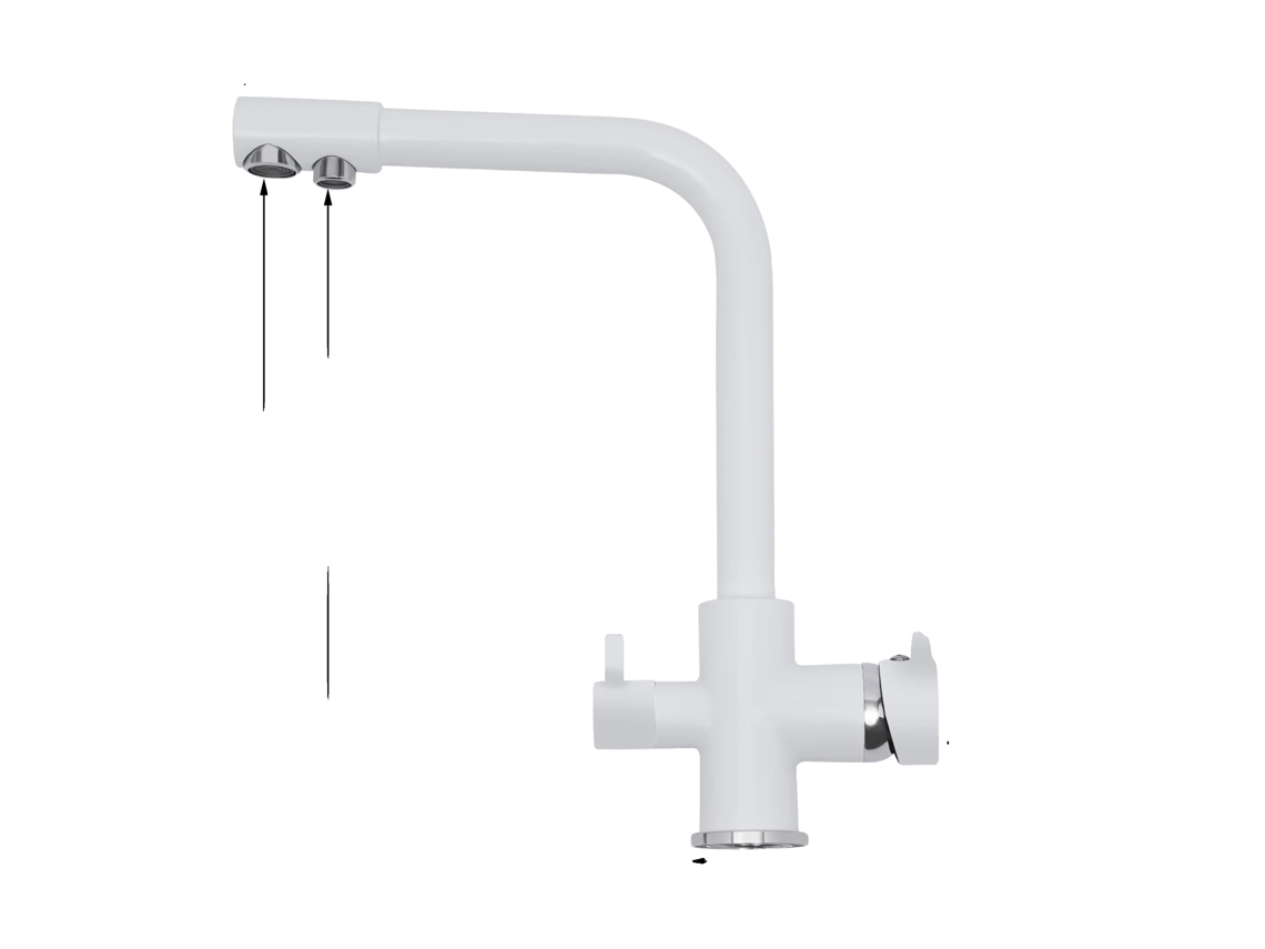 Grifo de cocina de 3 vías, latón y acero inoxidable, rotación de 360 grados, doble manija, blanco OEM