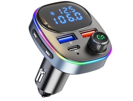 Transmisor FM de radio Bluetooth para automóvil, kit de automóvil inalámbrico Bluetooth con pantalla, cargador rápido USB tipo C PD 20W y QC3.0, re...
