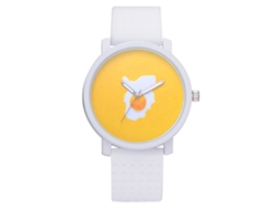 Bonito Reloj De Pulsera De Cuarzo Con Estampado Amarillo Y Correa De Silicona, Estilo Casual.