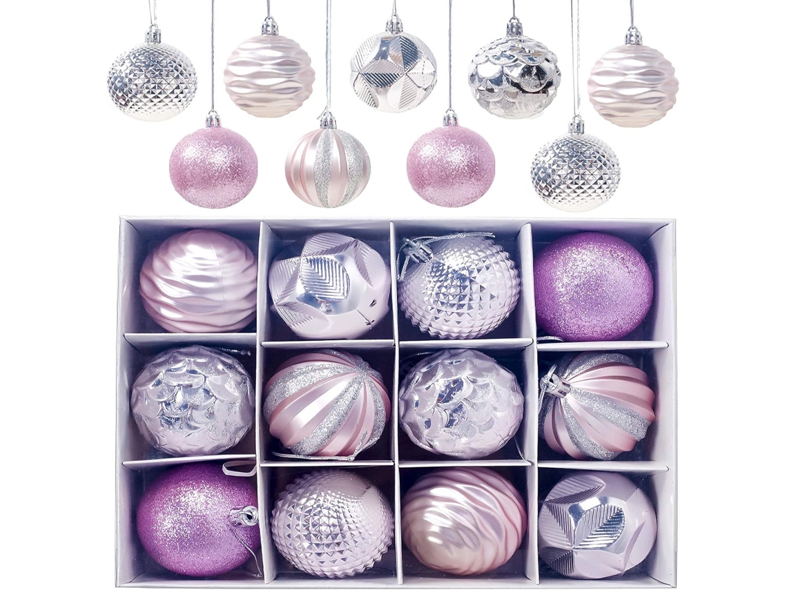 KOFIHETY Bolas de Navidad 6 cm, 12 Piezas, Acabado Mate y Brillante, Adornos para Árbol de Navidad, Color Rosa