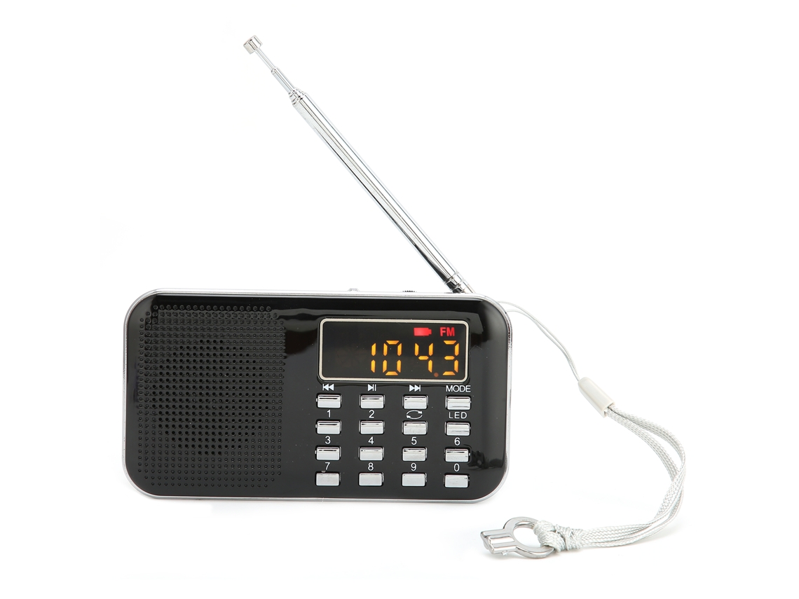Mini radio digital portátil con subwoofer, reproductor MP3 y altavoz de graves para personas mayores.