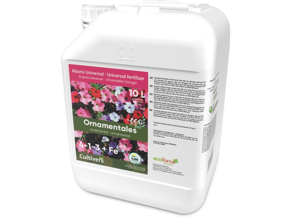 CULTIVERS Fertilizante para plantas ornamentales ecológico 10 L Abono líquido con Aminoácidos + Quelato de Hierro. Plantas más verdes