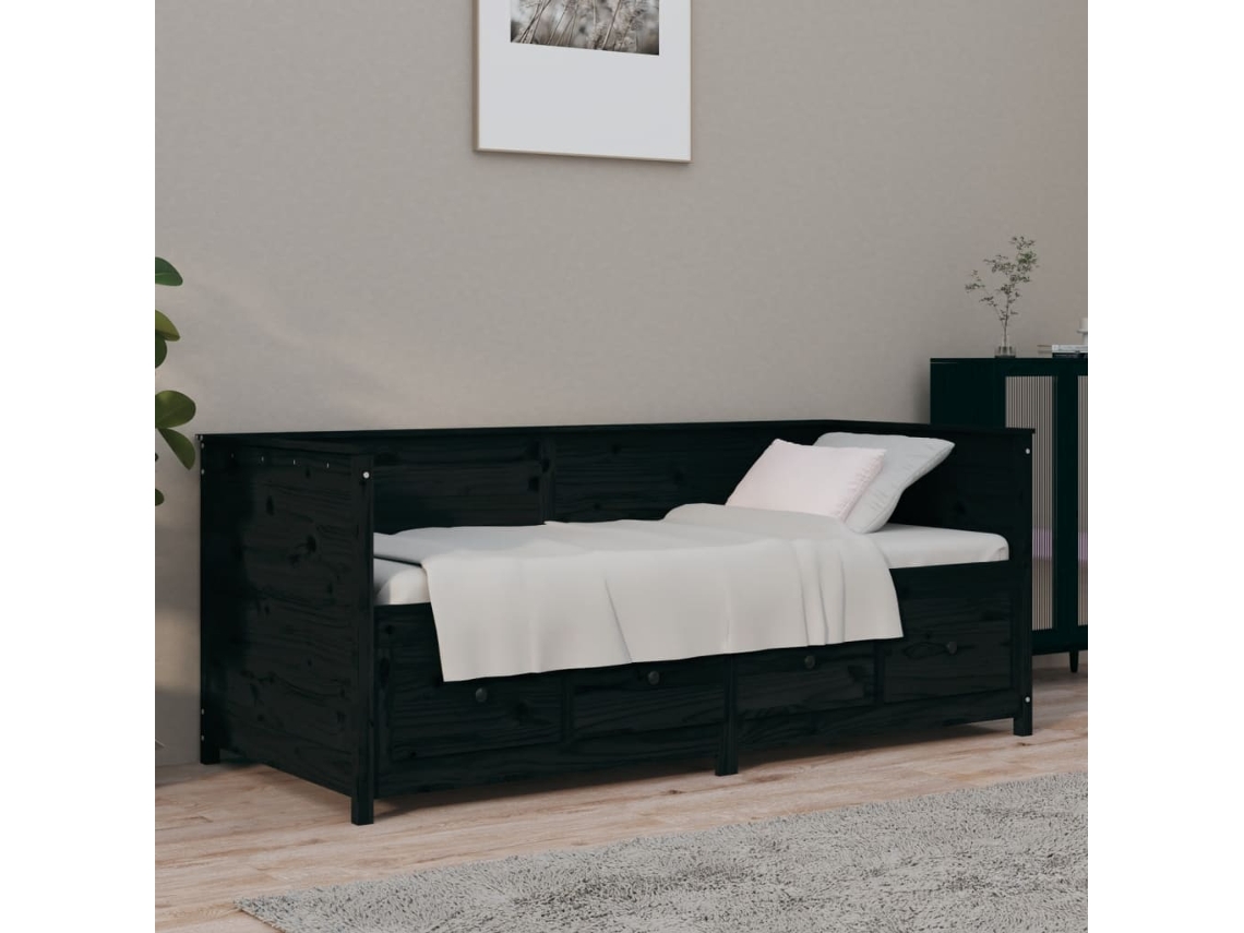 Sofá Cama Madera Maciza De Pino Negro 75x190 Cm
