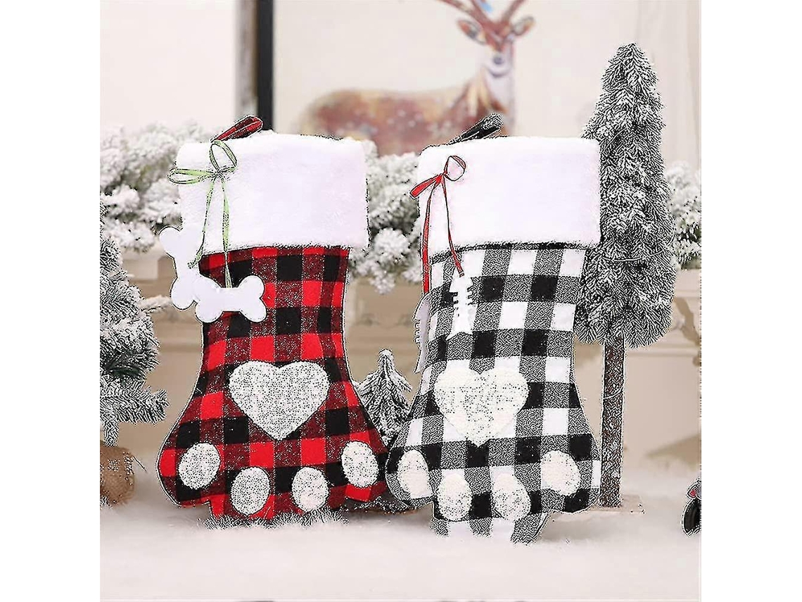 Juego de 2 medias navideñas para perros y gatos, 45 cm, con estampado de cuadros de búfalo. Hengjian (45 cm)