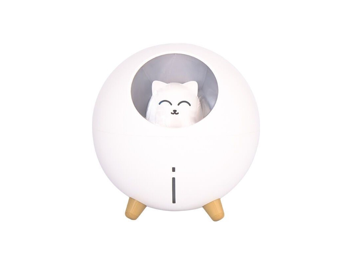 Lámpara De Noche Led Colorida Con Humidificador Usb, Diseño De Mini Gato, Blanca.
