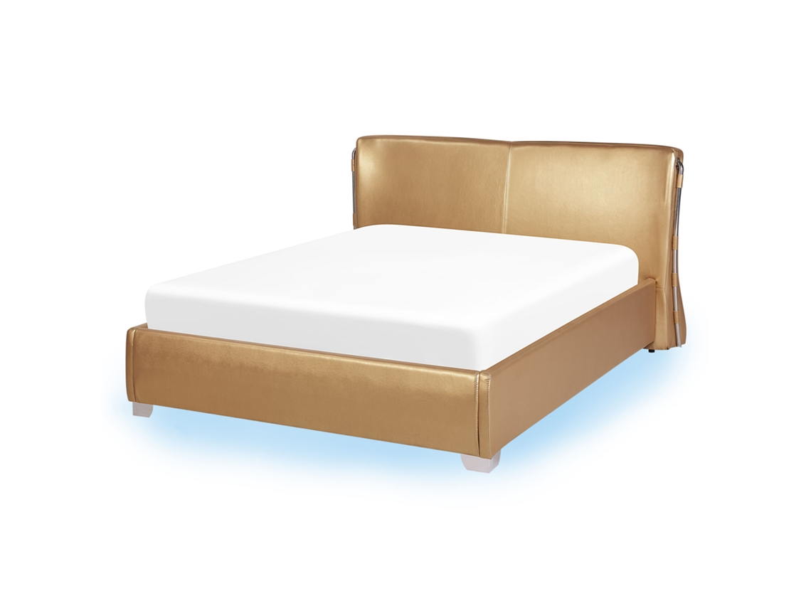 Cama LED de piel dorado/plateado 140 x 200 cm PARIS
