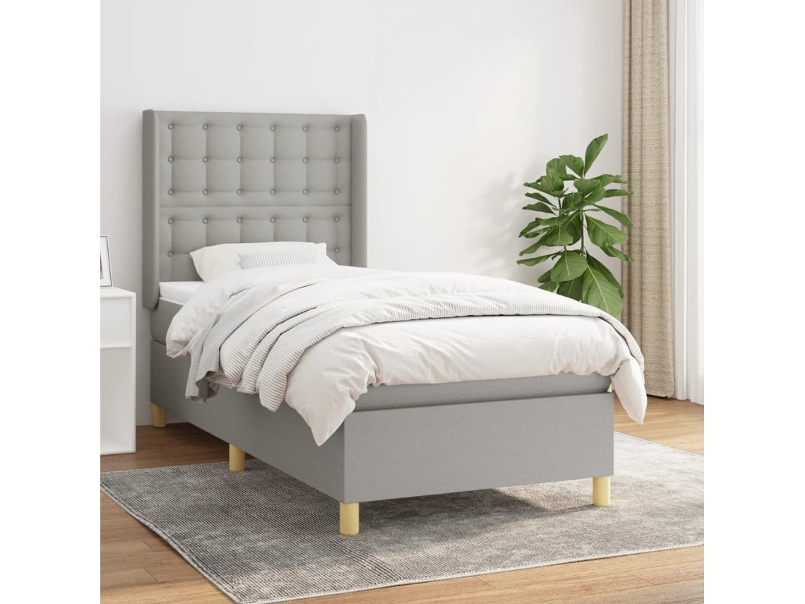 Cama Box Spring Con Colchón Tela Gris Claro 80x200 Cm