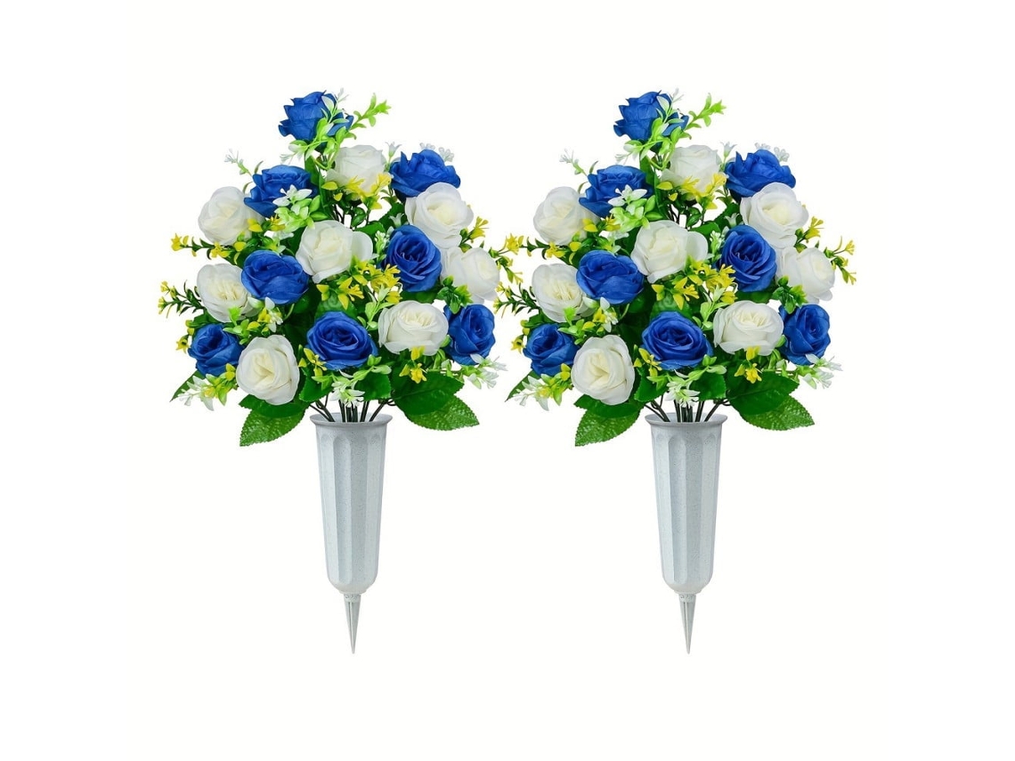 FNINIJEDE Conjuntos De Flores Artificiais Para Cemitério, Decoração Externa Para Jazigo Com Rosas, Flores De Memorial Com Arranjos Bonitos Em Buquê Com Vaso P