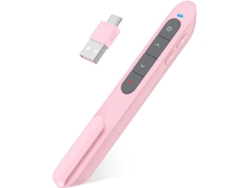 Mando a distancia inalámbrico 2 en 1 para presentaciones ZRUXE, USB A y USB C, con luz roja, control de volumen y función Plug and Play. Ideal para portátiles, PC y Mac. Color rosa.